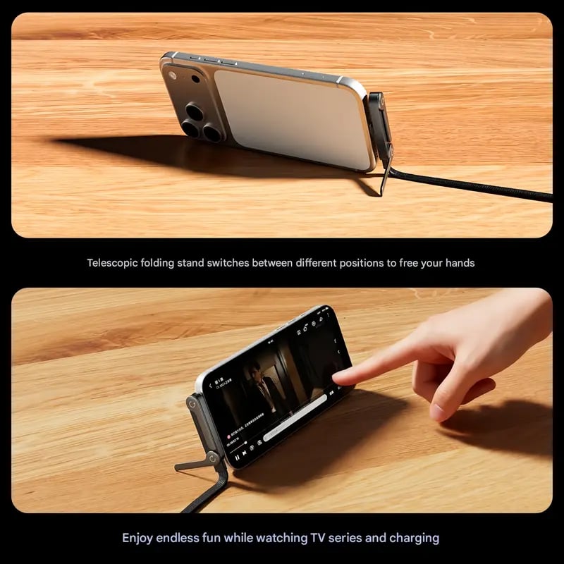 📱65W Braided Fast Charge Cable With Built-in Phone Stand