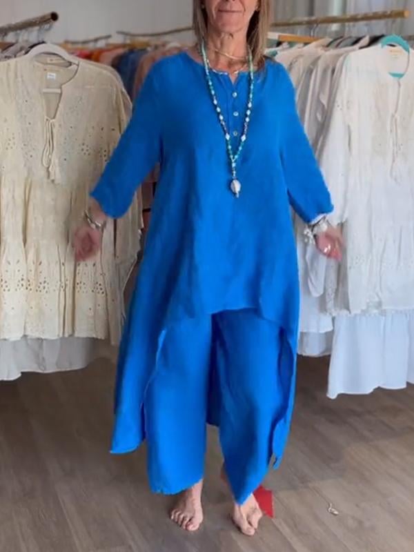 BreezyChic - Solid Color Linen Suit