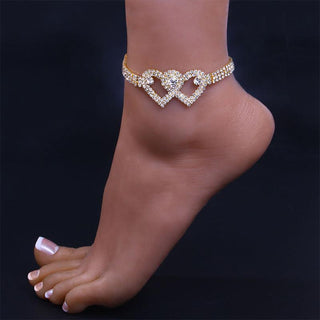 GlimmerHearts – Double Heart Rhinestone Anklet