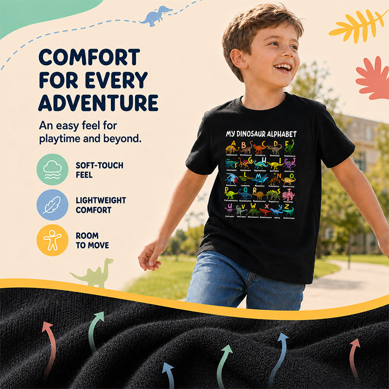DinoQuest – Colourful Dinosaur Alphabet Learning Tee