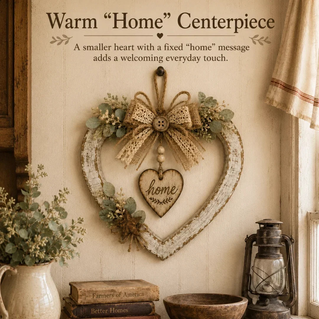 HearthBloom – Rustic Farmhouse Home Heart Wreath