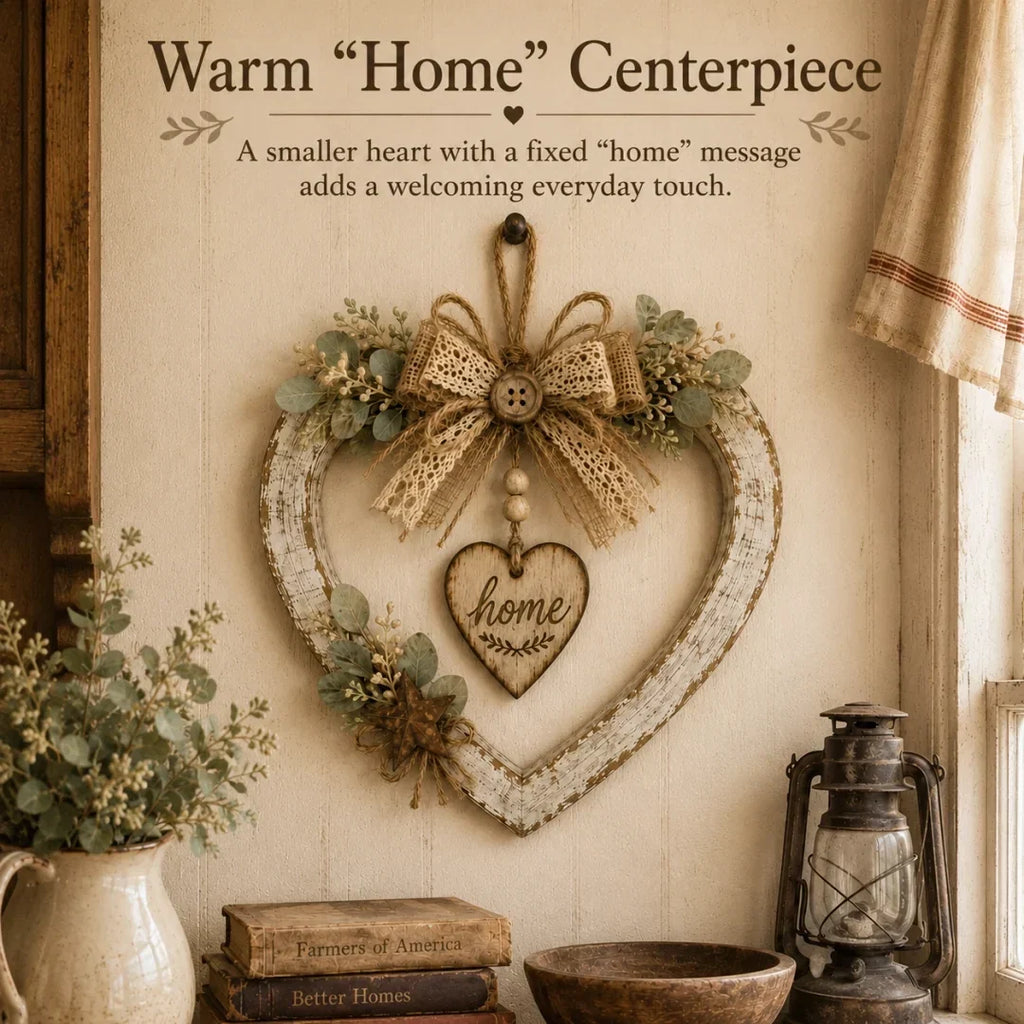 HearthBloom – Rustic Farmhouse Home Heart Wreath