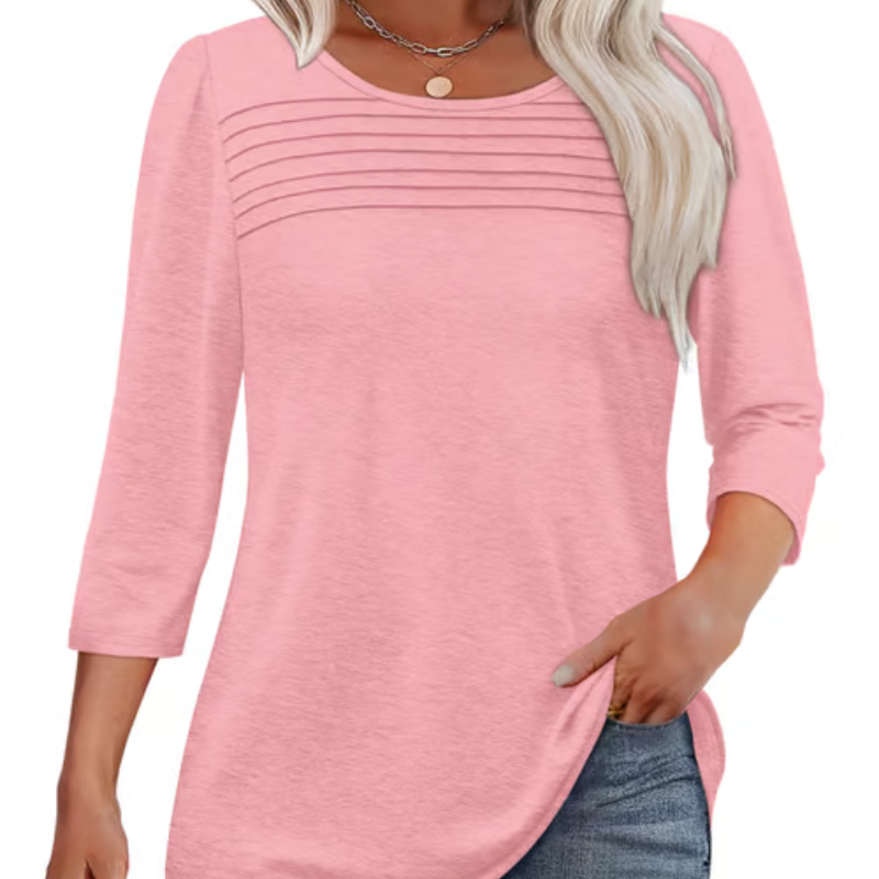 LuxeDrape - Elegant Pleated Front T Shirt