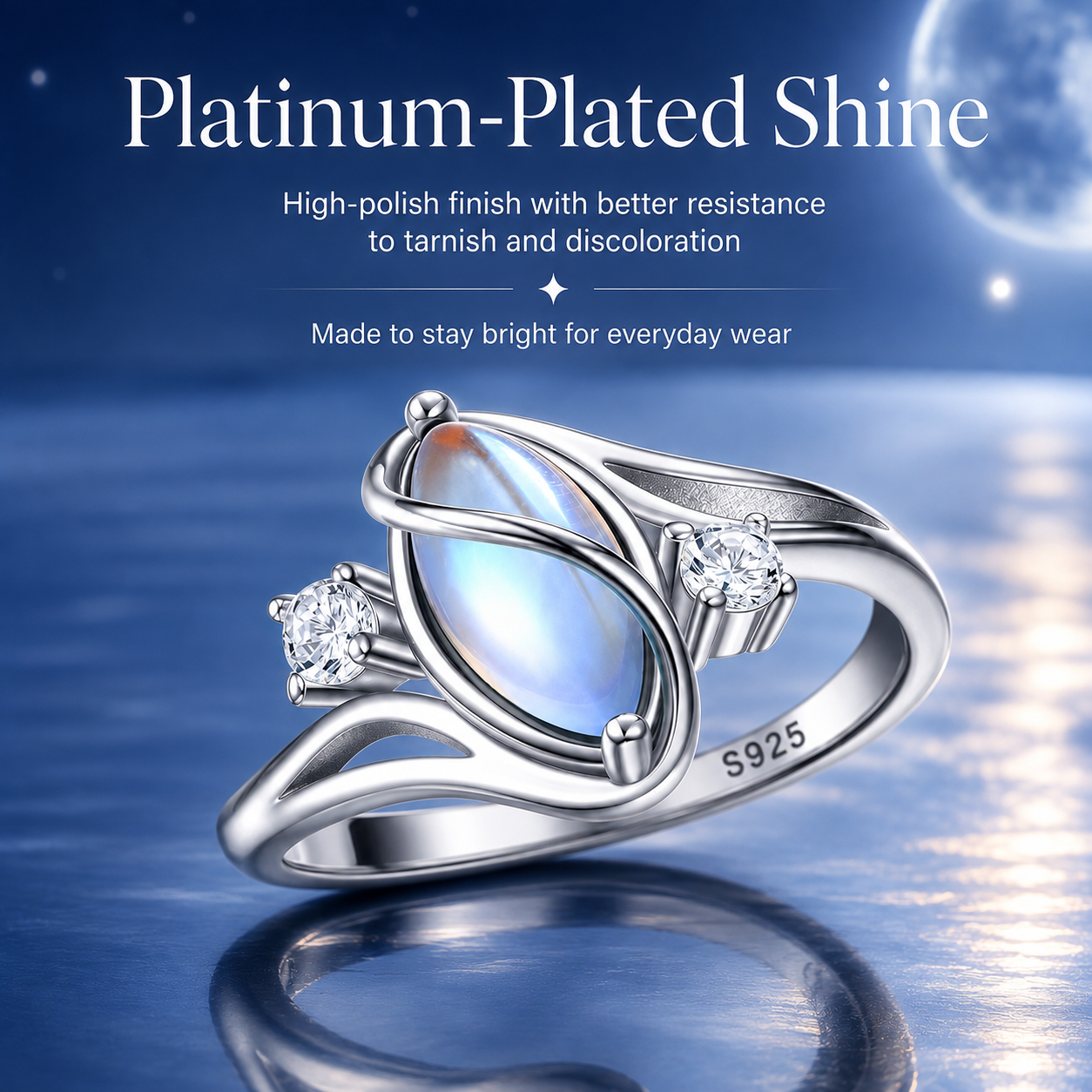 LunaGlow – 925 Sterling Silver Rainbow Moonstone Ring