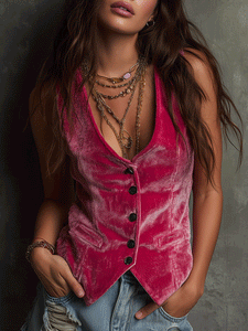 RoséMuse – Bright Bohemian Velvet Vest