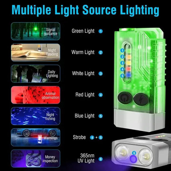 EDC Flashlight with Red UV Blue Light -Super Bright 1000LM marnetic