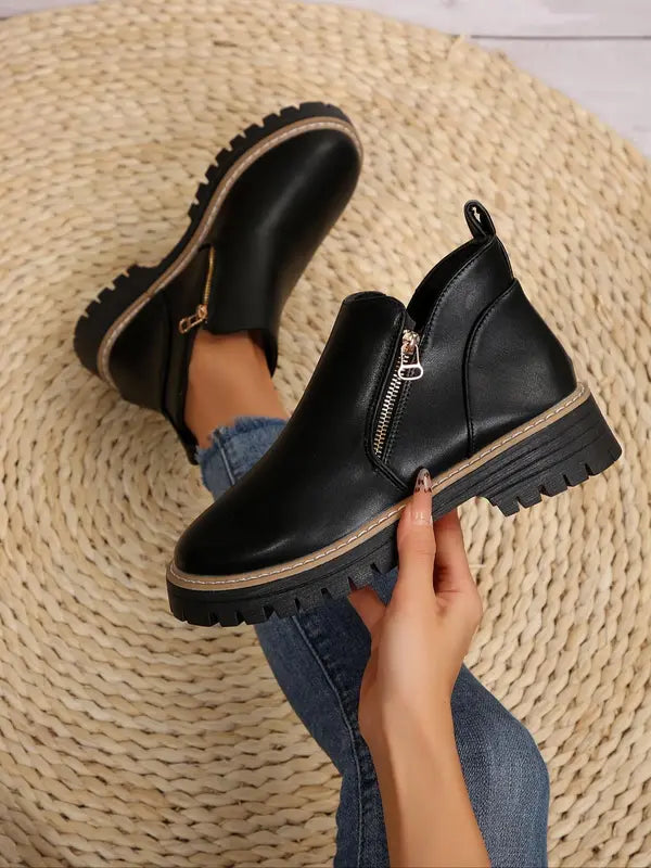 TrendStride – Stylish Solid Color Ankle Boots