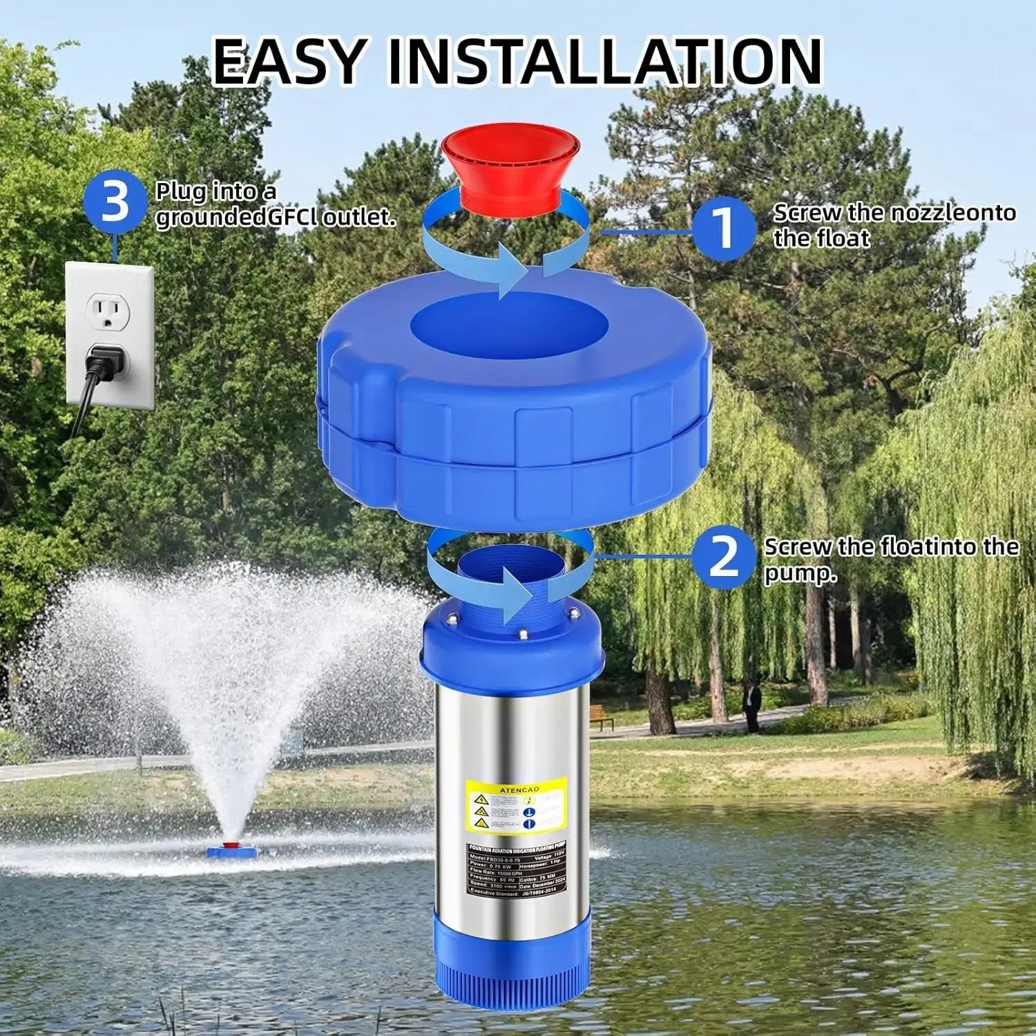 AquaFlow – 1HP High-Performance Pond Aerating Fountain