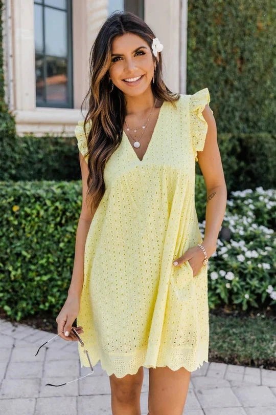 BellaAir – Summer Hollow Lace V-Neck Dress