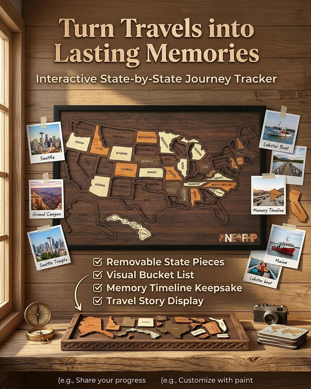 Wooden USA Travel Map Puzzle🧩A Stylish Way to Track Your Journey & Memories