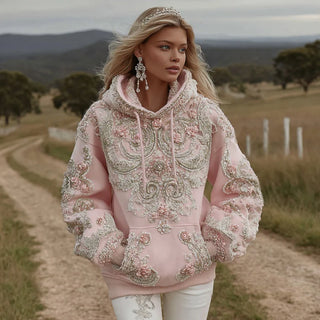 BloomCharm – Pink Floral Embroidered Cozy Hoodie