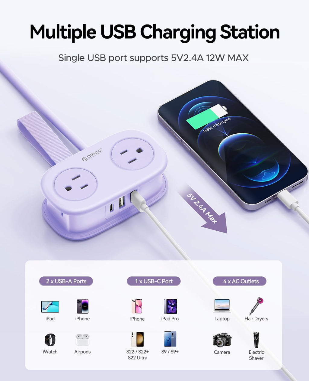 AuroraLink – 4FT Travel Power Strip with 4 AC Outlets
