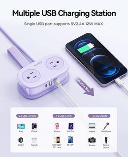AuroraLink – 4FT Travel Power Strip with 4 AC Outlets