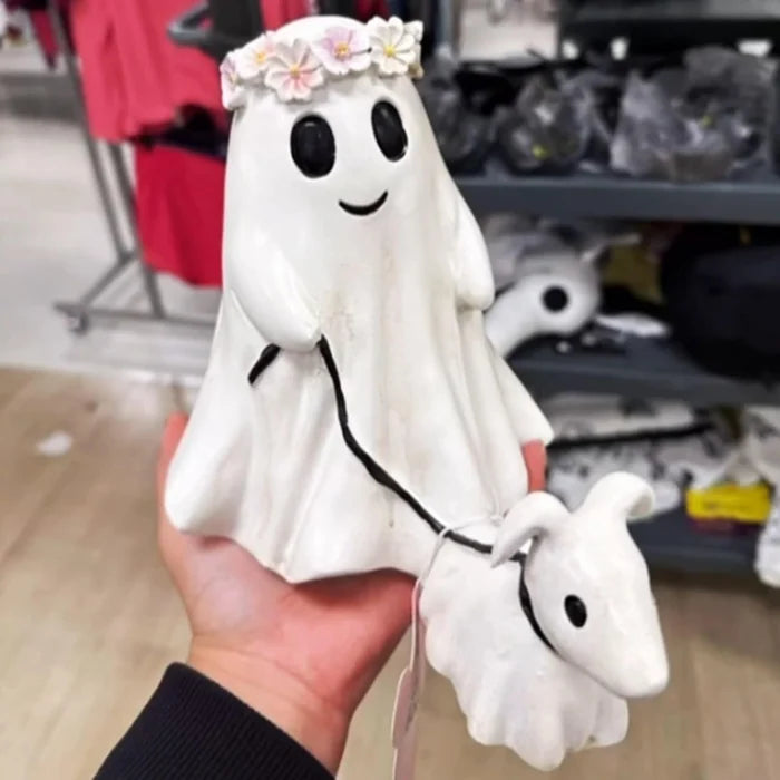 SpookyPaws - Ghostly Pumpkin Dog Statue