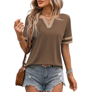 ✨Women's V-Neck Short Sleeve Fitted Cotton Blend Striped Breathable for Daily Wear