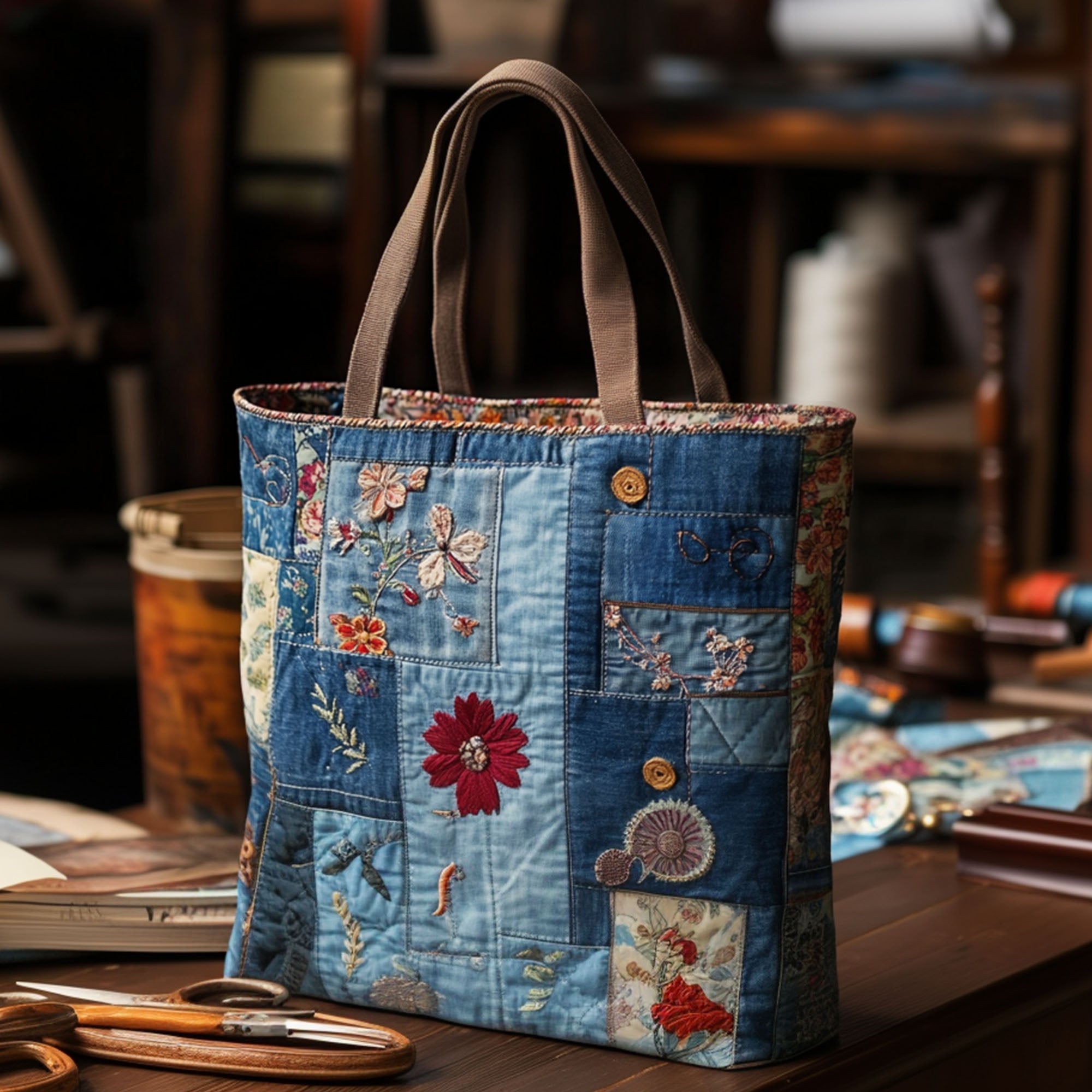 PetalCarry – Quilted Indigo Flower Handbag