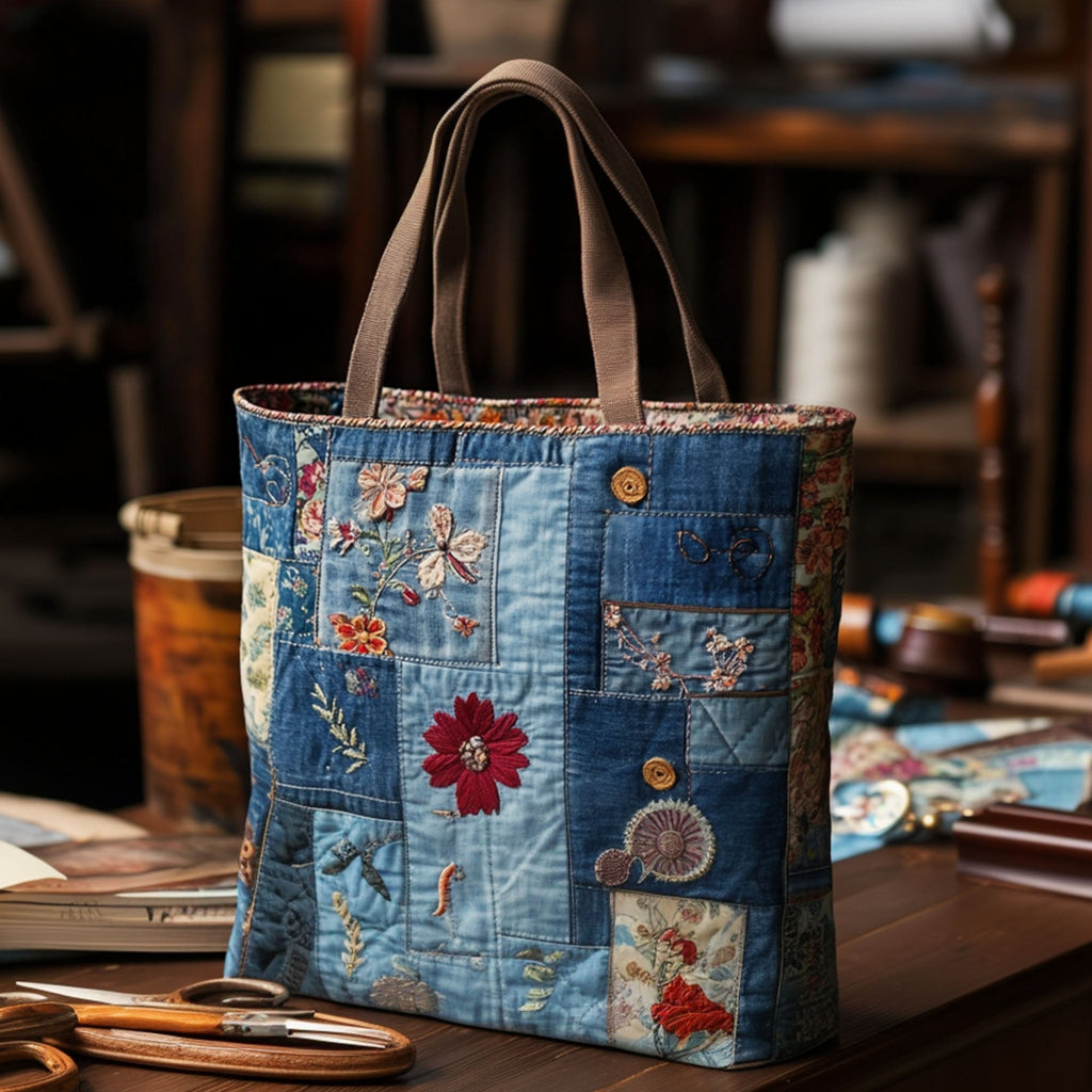 PetalCarry – Quilted Indigo Flower Handbag