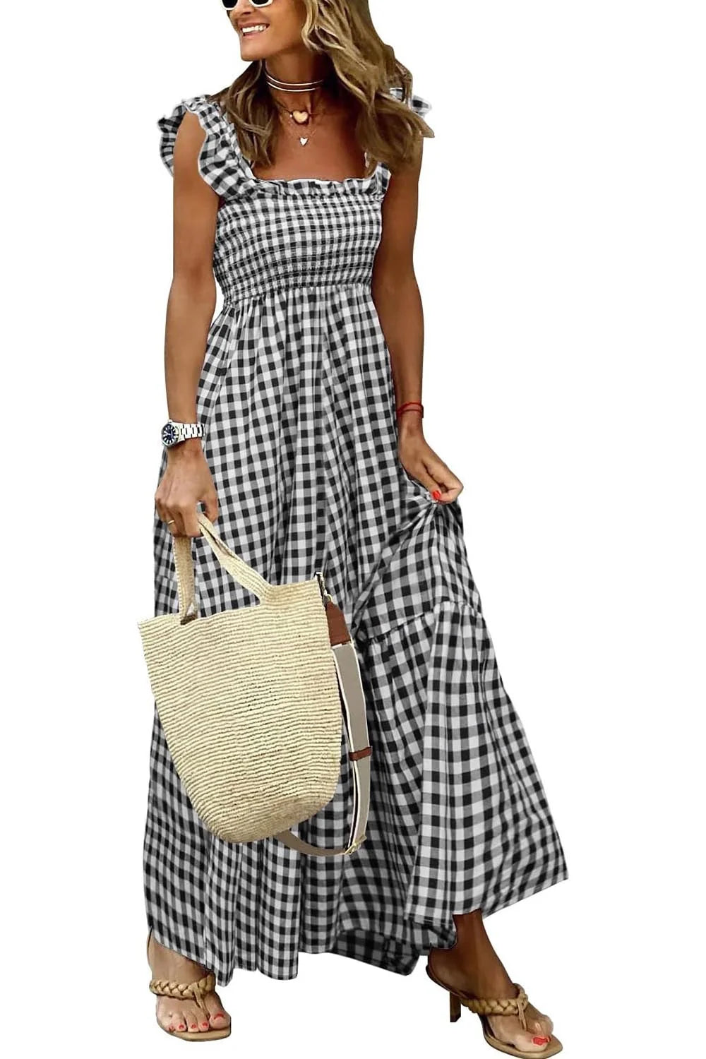 CottageMuse – Plaid Flounce Maxi Dress