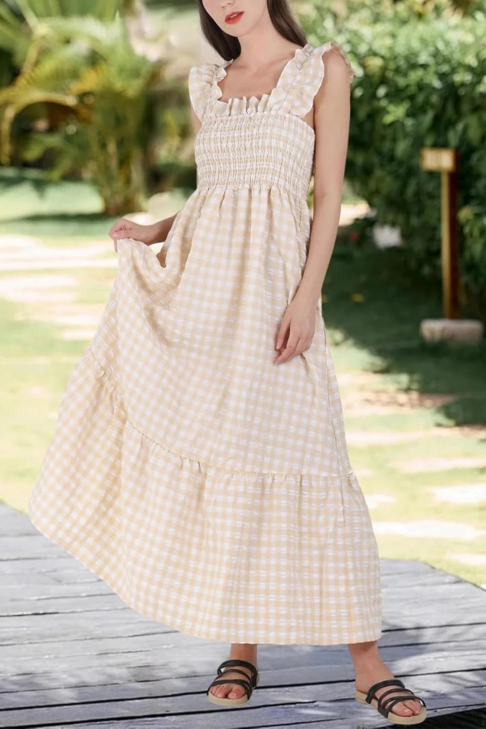 CottageMuse – Plaid Flounce Maxi Dress
