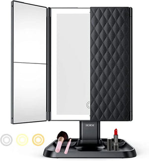 GlamView – Elegant LED Trifold Makeup Mirror