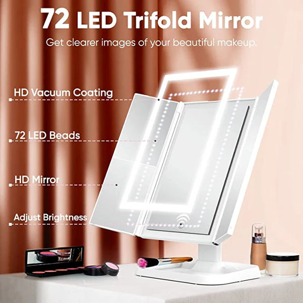 GlamView – Elegant LED Trifold Makeup Mirror