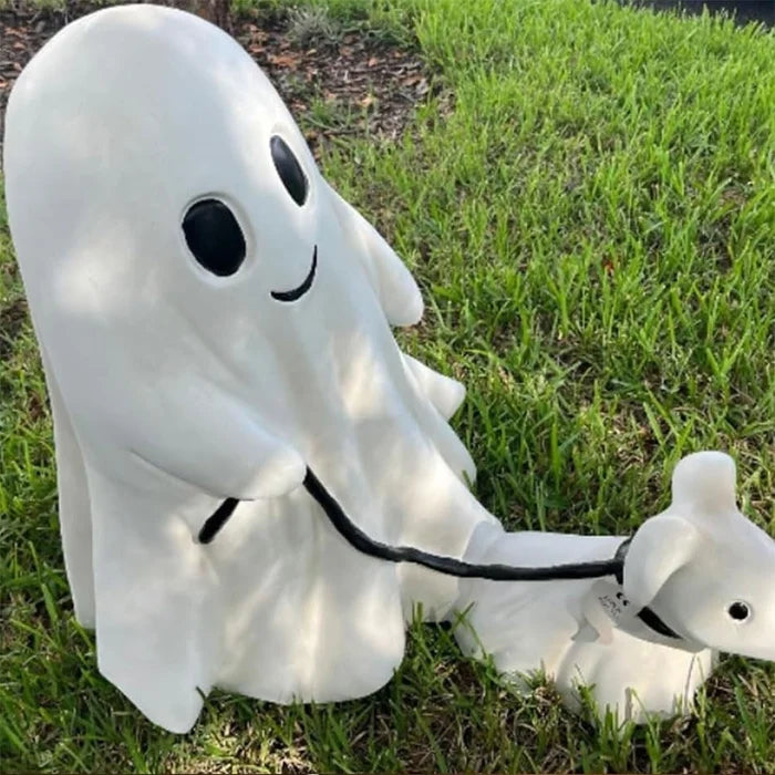 SpookyPaws - Ghostly Pumpkin Dog Statue