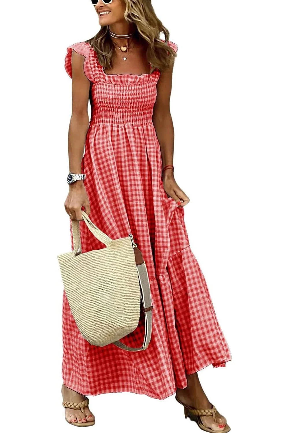 CottageMuse – Plaid Flounce Maxi Dress
