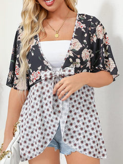 HOT SALE Women's Floral Kimono Ruffle Sleeve Tie Cardigans Flowy Boho Loose Cover Ups