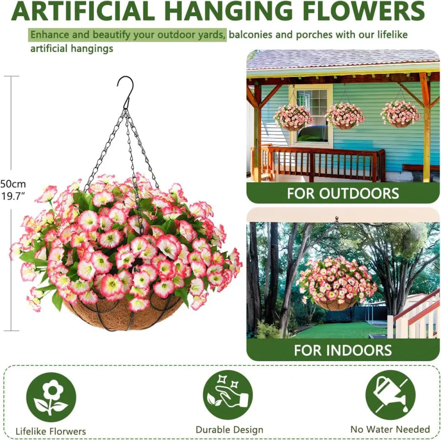 FloraVista  - Vibrant Artificial Hanging Plants Flowers Basket