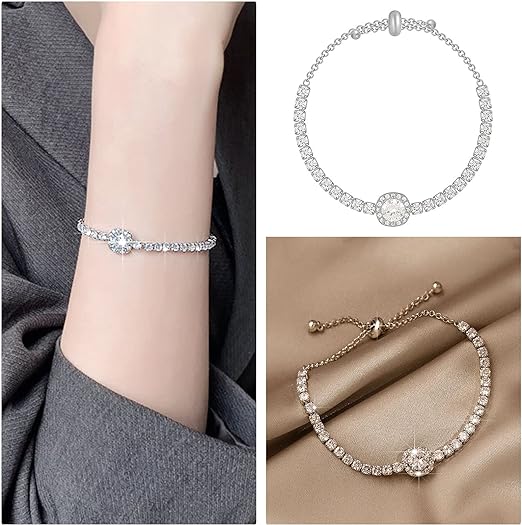 New Year Promotion  - Moissanite Bracelet with free premium gift box and GRA certificate - Adjustable chain length, 2 styles available
