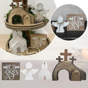 FaithBloom – He Is Risen Easter Tier Tray Decor
