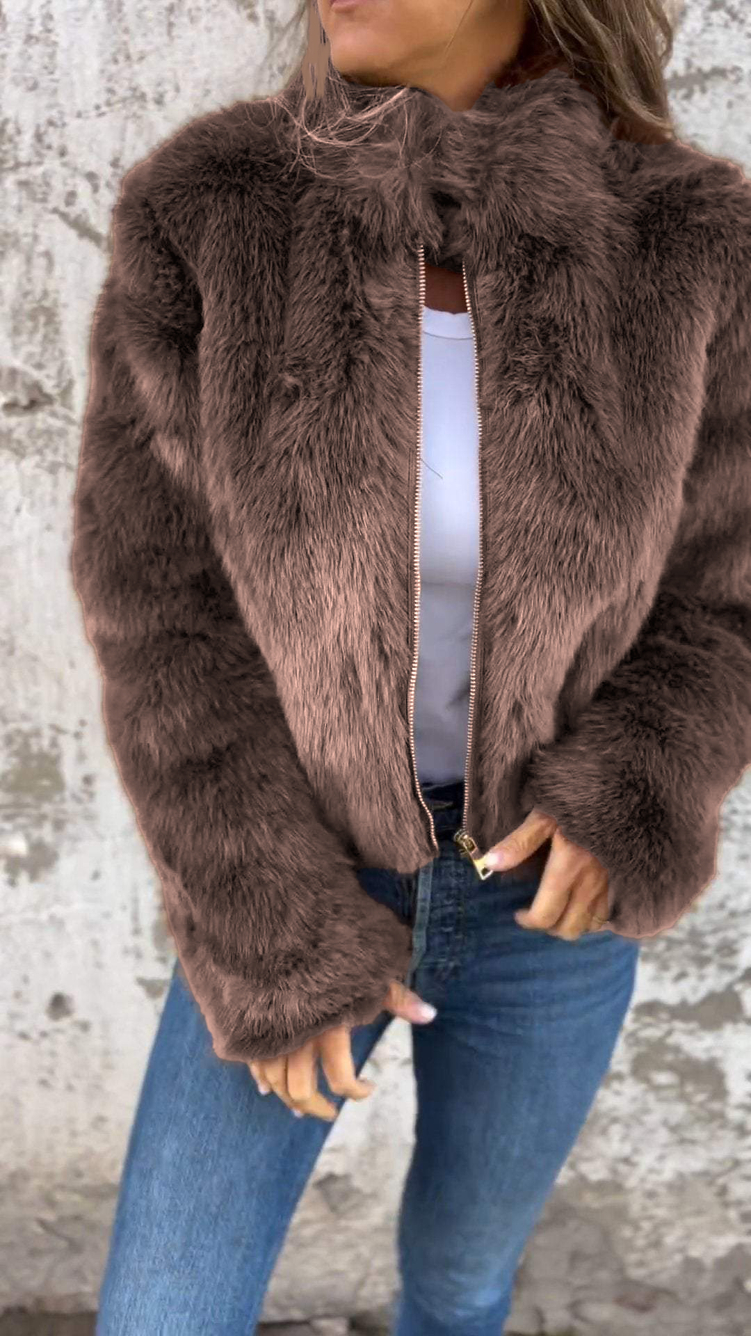 FurEase – Women’s High Collar Fur Casual Jacket