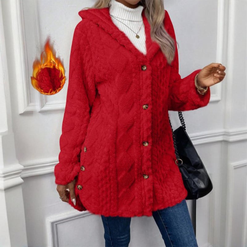 Women's Fall Winter Warm Fashion Jacquard Hooded Cardigan Long Sleeve Coat, Stylish Outerwear for Casual Daily Wear & School Activities