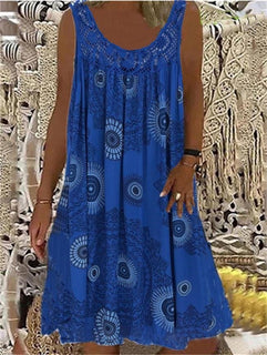 BreezeBloom – Sleeveless Summer Print Dress
