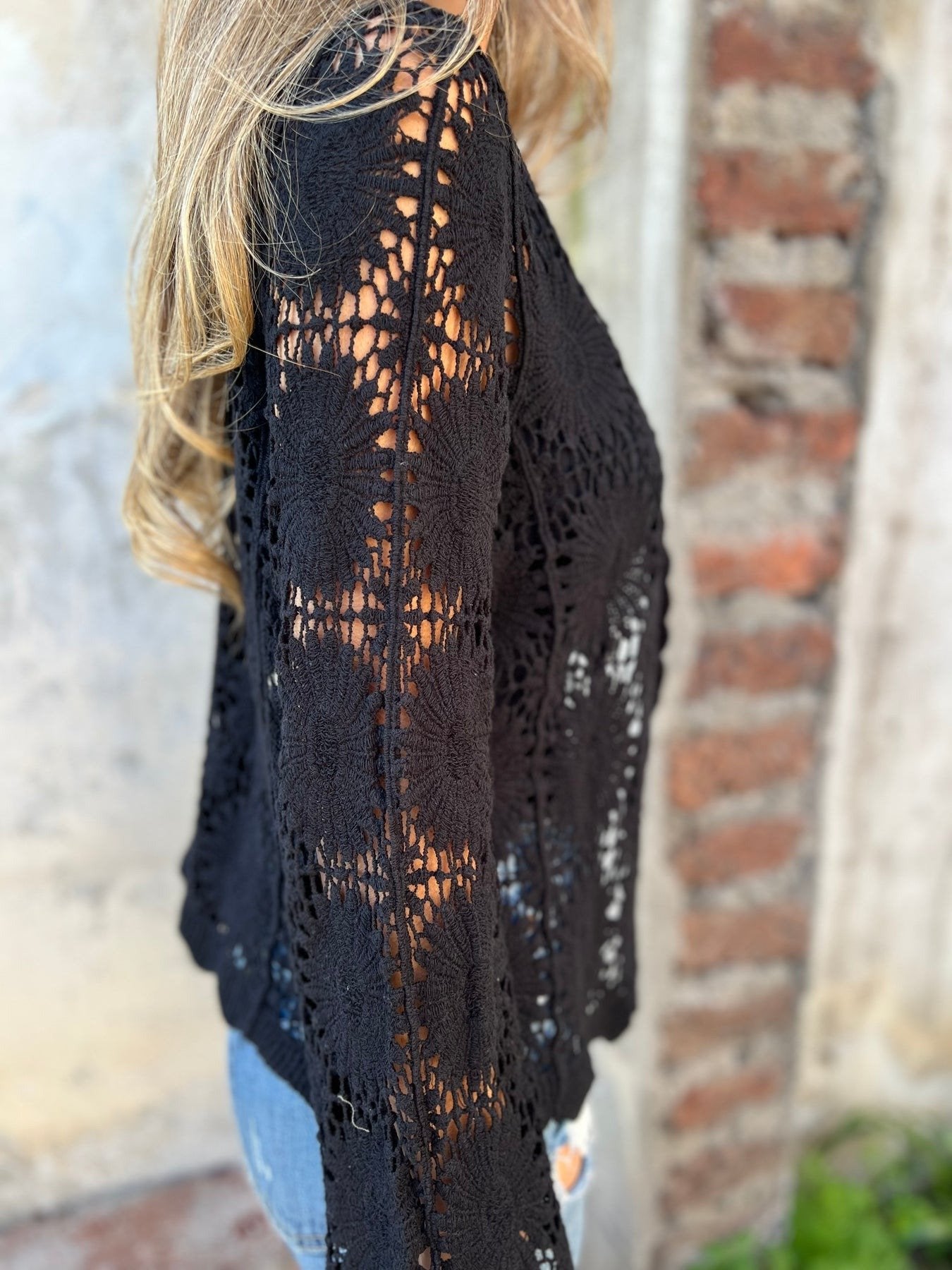 PetalGrace - Buttoned Cutout Embroidered Top