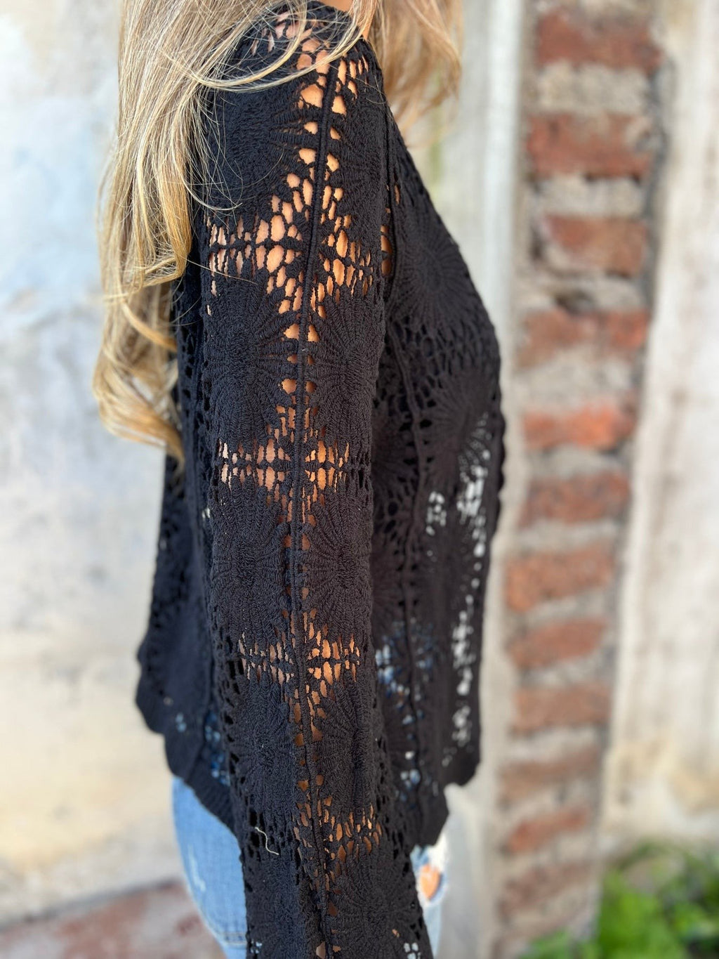 PetalGrace - Buttoned Cutout Embroidered Top