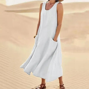 BreezeLoom – Sleeveless Cotton Linen Dress