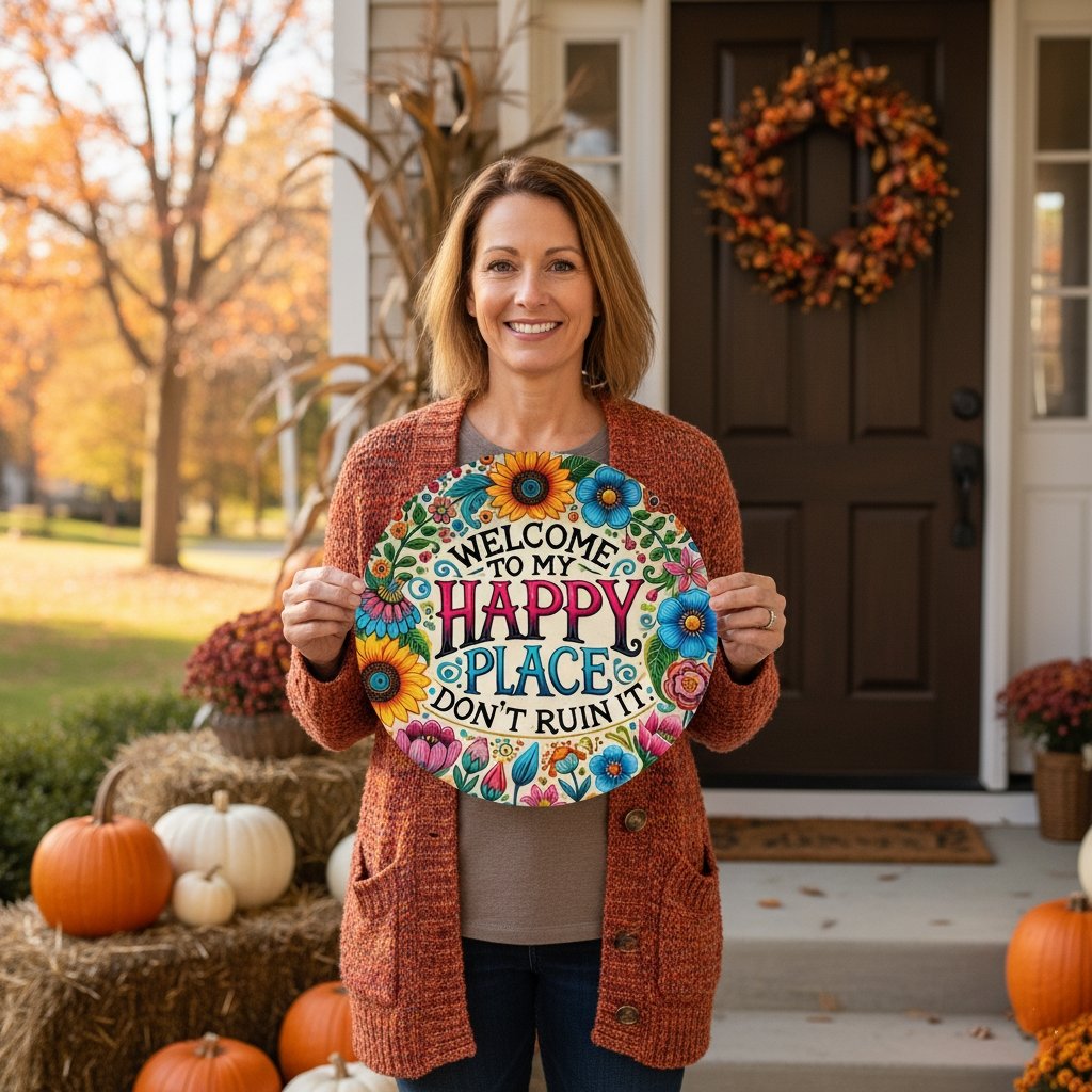 PetalHaven - “My Happy Place” Round Metal Wall Décor