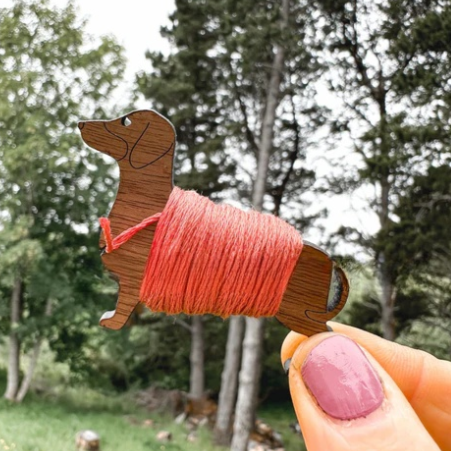 EmbroiEase - Creative Wooden  Dachshund  Bobbin Set