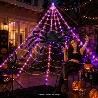 SpookGlow – Giant Purple LED Spider Web Lights