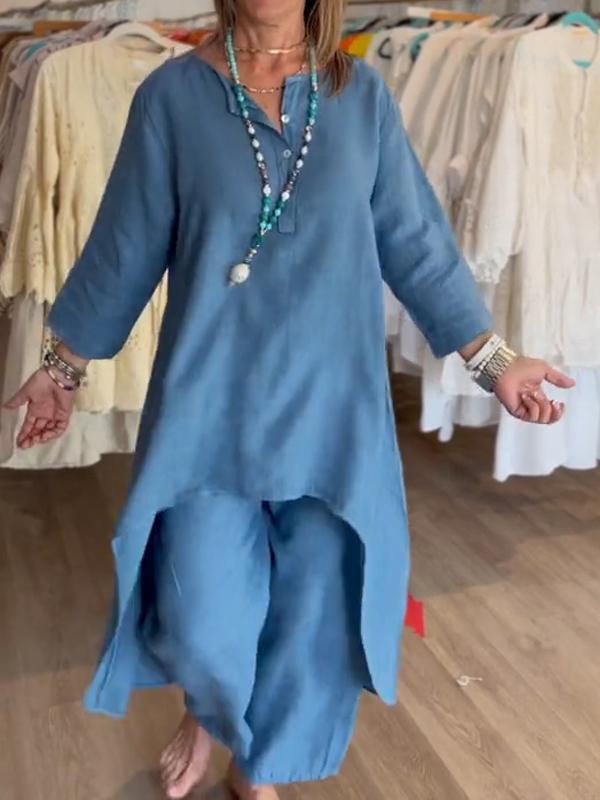 BreezyChic - Solid Color Linen Suit