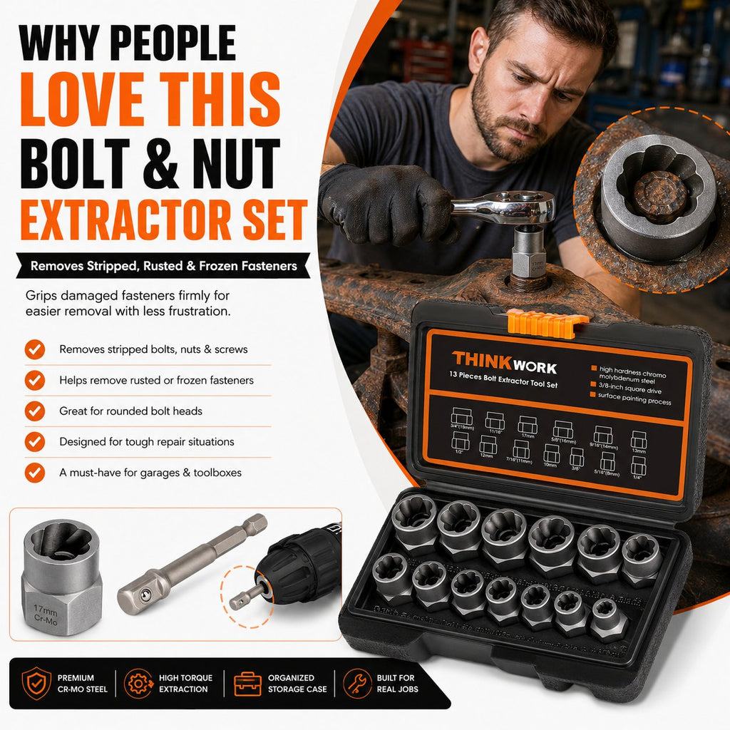 GripPower – Multi Size Bolt & Nut Extraction Tool Kit