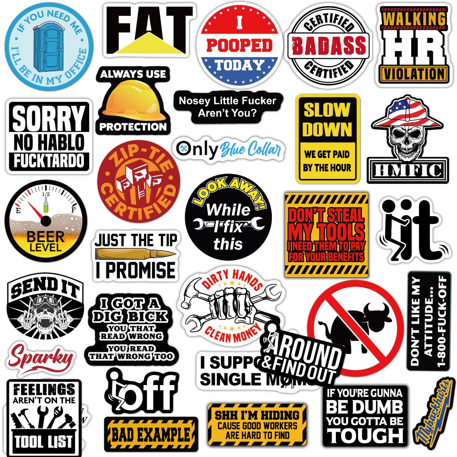 LaughForge – 150pcs Blue Collar Funny Stickers