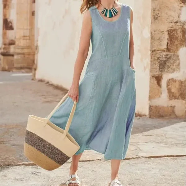 BreezeLoom – Sleeveless Cotton Linen Dress