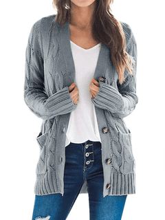 Women's Fall Casual Long Sleeve Button Down Open Front Cable Knit Cardigan
