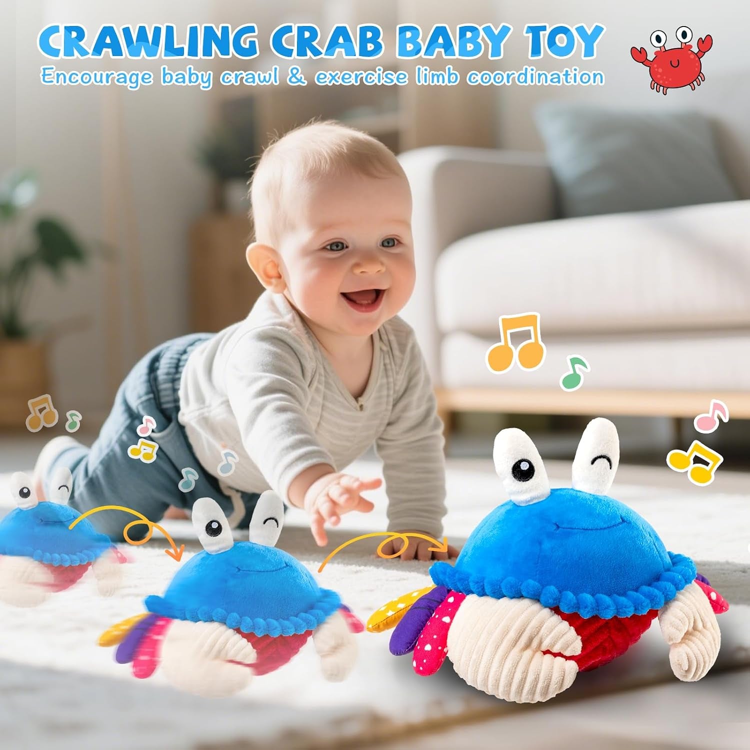 Musical Crab Plush Toy - 48 Songs & Repeat What You Say - Crawling Musical Dancing Walking Bouncing Moving Bouncing Talking Learning Crab