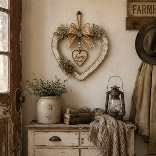 HearthBloom – Rustic Farmhouse Home Heart Wreath
