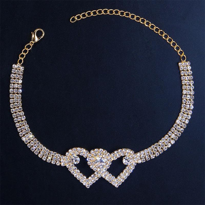 GlimmerHearts – Double Heart Rhinestone Anklet