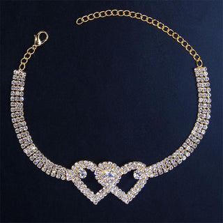 GlimmerHearts – Double Heart Rhinestone Anklet