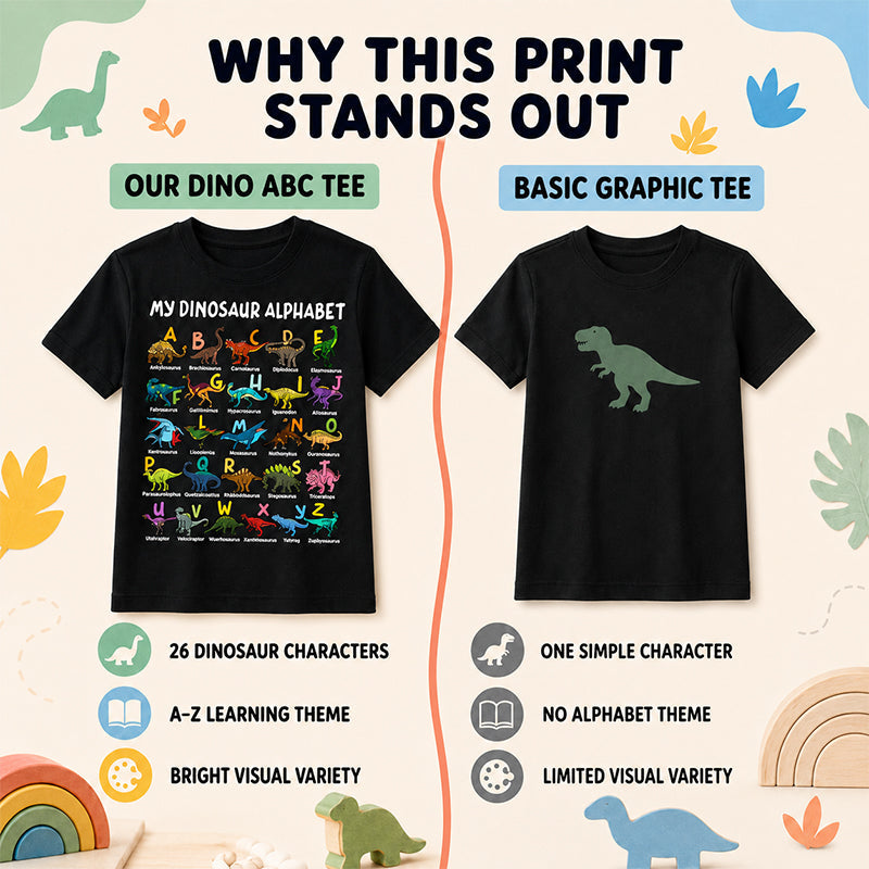DinoQuest – Colourful Dinosaur Alphabet Learning Tee